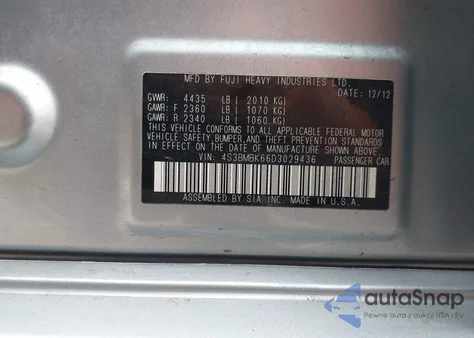 2013 Subaru Legacy 2.5I Limited z USA, uszkodzony, nr VIN 4S3BMBK66D3029436